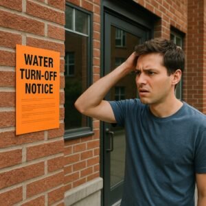 confused man w water notice